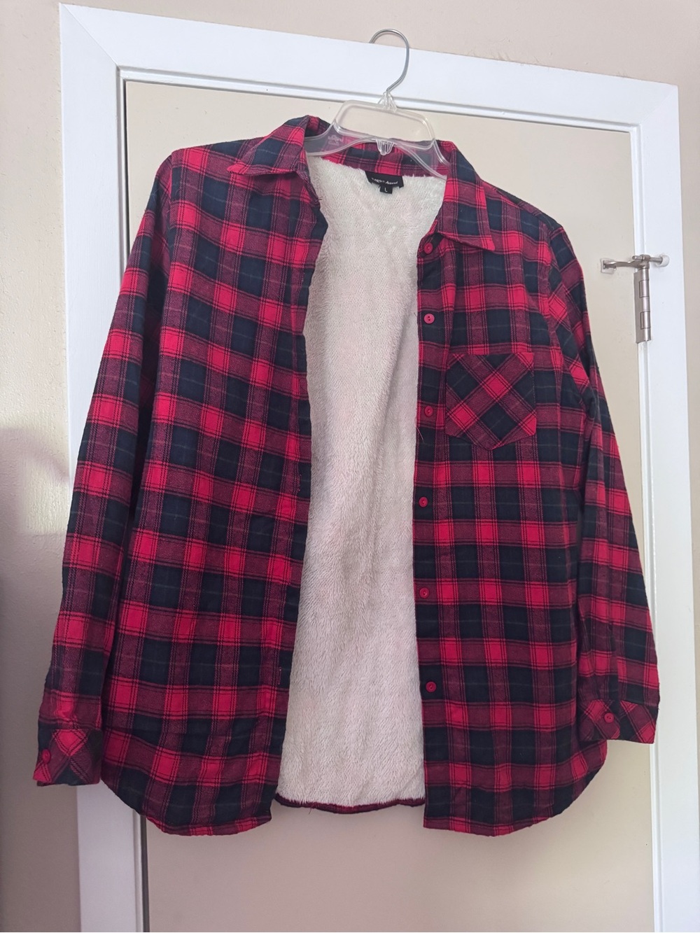Women's Red & Black Plaid Sherpa-Lined Flannel Shirt Jacket